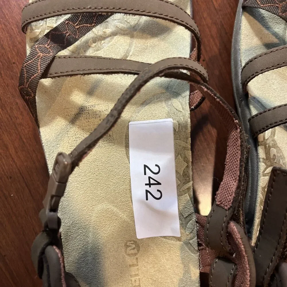 Merrell Sandals Women 10 Jacardia Dark Earth Strappy Leather Hiking Trail J57606